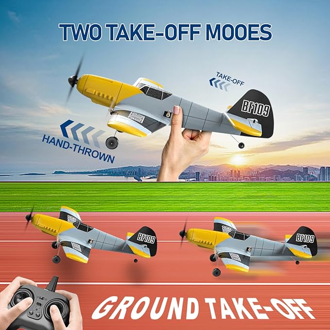 RC Plane, 3 Channel Remote Control Airplane, 6-axis Gyro Stabilizer BF-109 RTF RC Airplane with 2 Batteries, Easy to Fly for Beginners Adults and Kids