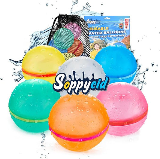 6 PCS Reusable Water Balloons, Refillable Magnetic Water Balls for Outdoor Games, Self Sealing Water Splash Bomb Quick Fill for Summer Fun, Pool Beach Toys for Kids Ages 3-12