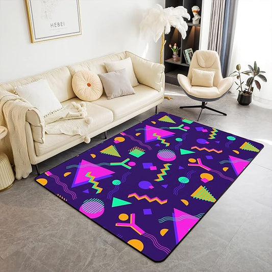 Memphis Area Rug 5x7 Hipster Retro Rug 80s 90s Hip Hop Funky Carpet for Bedside Colorful Pop Art Inspired Watercolor Eighties Memphis Geometrical 80s Non Shedding Decorative Rug