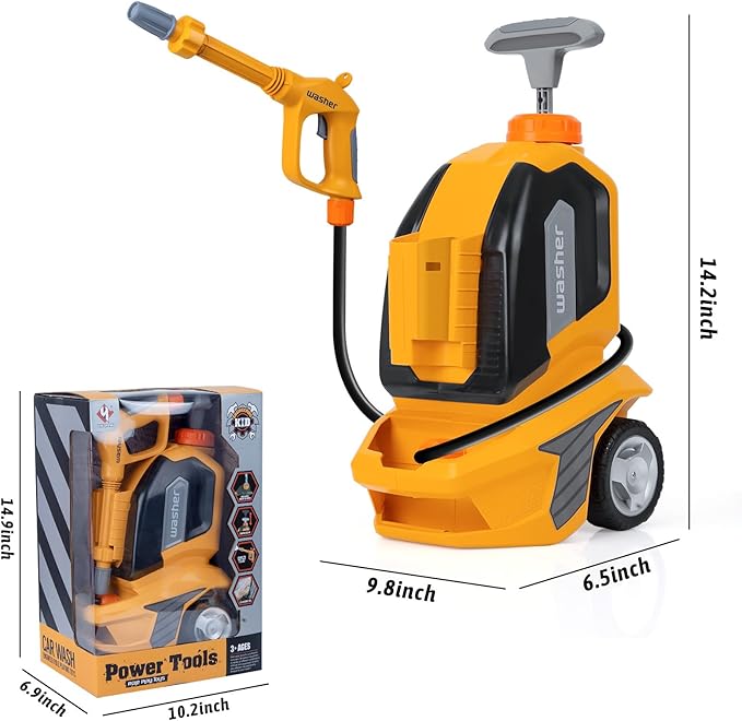 Kids Clean Car - Kids Car Washer Toys with Scraper Sponge Towel - Toddler Pretend Playing Tools Car Wash Gun Manual Pressure - Role Playing Toy Gift for Boys Girls