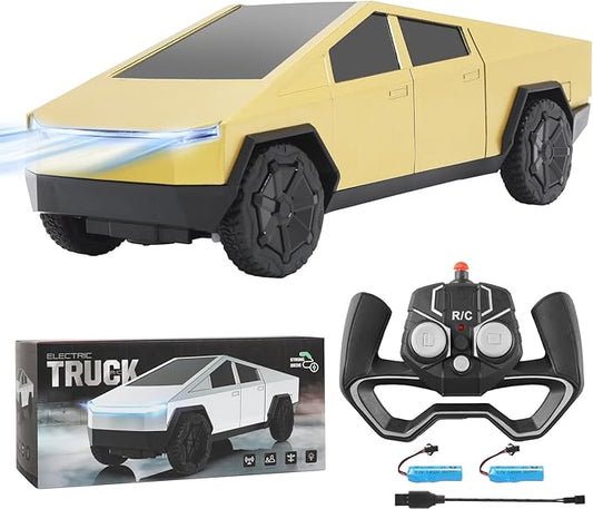 Remote Control Pickup Truck, 1/24 Scale Racing Car Model, Rechargeable Battery & Light and Loadspace, for Adults and Boys (Gold)