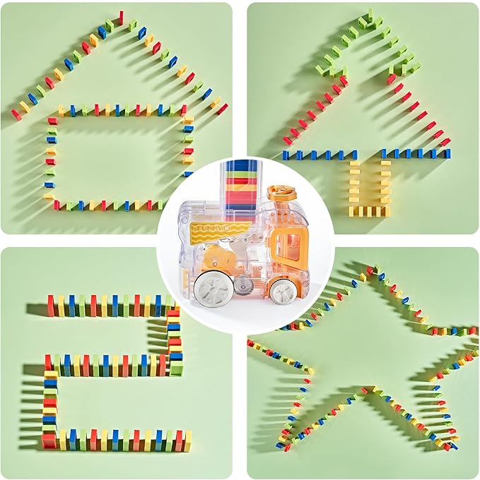 Electric Automatic Domino Train Set, Educational Toys for Ages 5-7, Boys Toys Age 4-6,Autistic Christmas Birthday Gift for Kids Toddlers Boys Girls Yellow