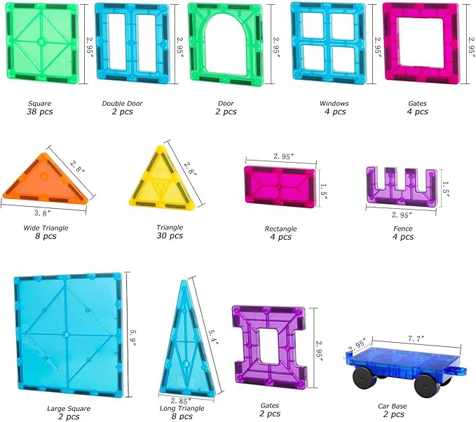 110 PCS Magnetic Tiles with 2 Cars, STEM 3D Building Blocks for Kids Ages 3-8, Montessori Magnet Construction Toys for Preschool Classroom (NF-110 PCS)