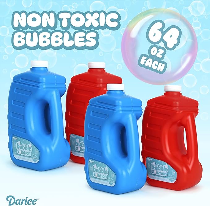 Darice Bubble Solution 4 Pack (256oz) Refill for Bubble Machines & Blowers - Easter, Weddings, Birthdays, Outdoor - 8 Big Bubble Wands Included - Non-Toxic Safe for Toddlers & Kids