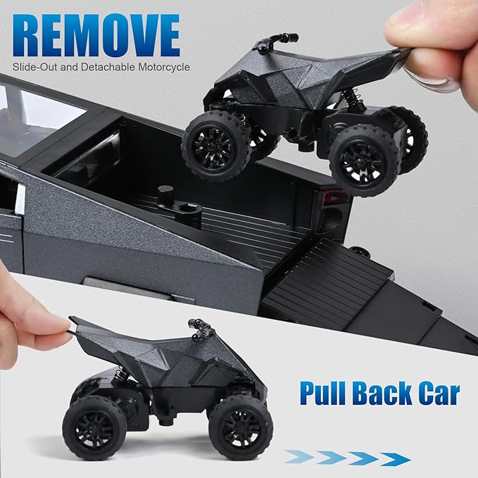 INGQU® Toy Car Alloy Diecast Pick-up Truck Model with RV & Motorcycle with Sound and Light Race Car Display Model Metal Pull-Back Vehicle 3-in-1 Camping Car Set Ideal Gift for Boys Kids Age for 3+