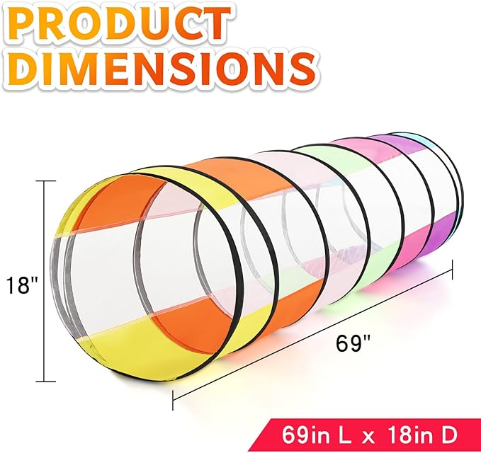 Colorful Baby Play Tunnel for Toddlers with 2 Mesh Sides, Kids Crawling Tunnel Play Tent Pop Up Toddlers Tunnel, Cat Tunnel for Dogs Pets Indoor Outdoor Toy Gift