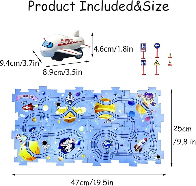 4 Year Old Boy Birthday Gift, Puzzle Racer Kids Car Track Set Puzzle Racer Car Track Set with Roadmap Puzzle Track Car Play Set Toys for 4 Year Old Boys (B-Space, set2-15PCS)