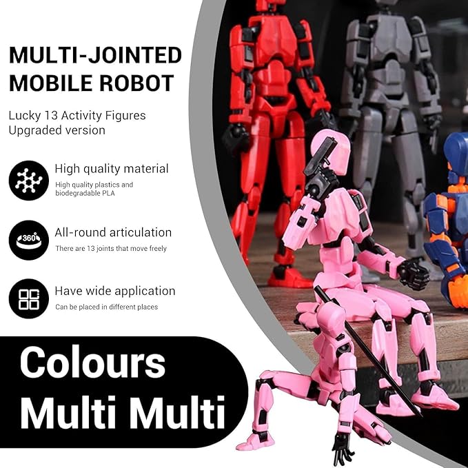 T13 Action Figure Set 5 Pack, Titan 13 Action Figure, Dummy 13 Action Figures, Nova 13 Robot Toy, 3D Printed Lucky T 13 Toy for 6-12 Years Old Kids, Grandson Birthday for Boys