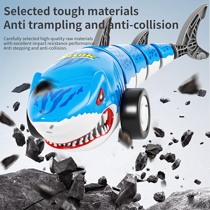 Remote Control Shark Toy, RC Toy Cars for Boys, 2.4Ghz Most Terrains Terrain Remote Control Shark car with Light, Swinging Tail, Rechargeable Race Stunt Car for Gift