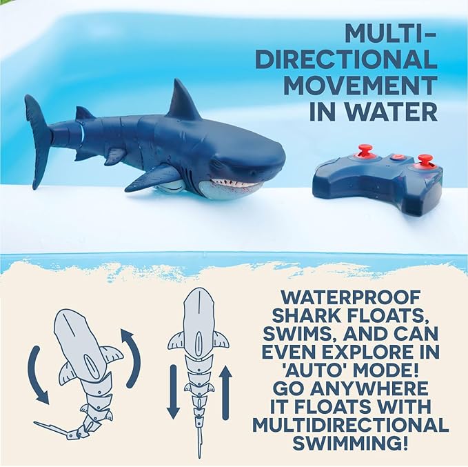 Terra by Battat – Remote Control Shark – Bath & Pool Shark Toy – Water Toys – Electronic Great White – 6 Years + – Great White