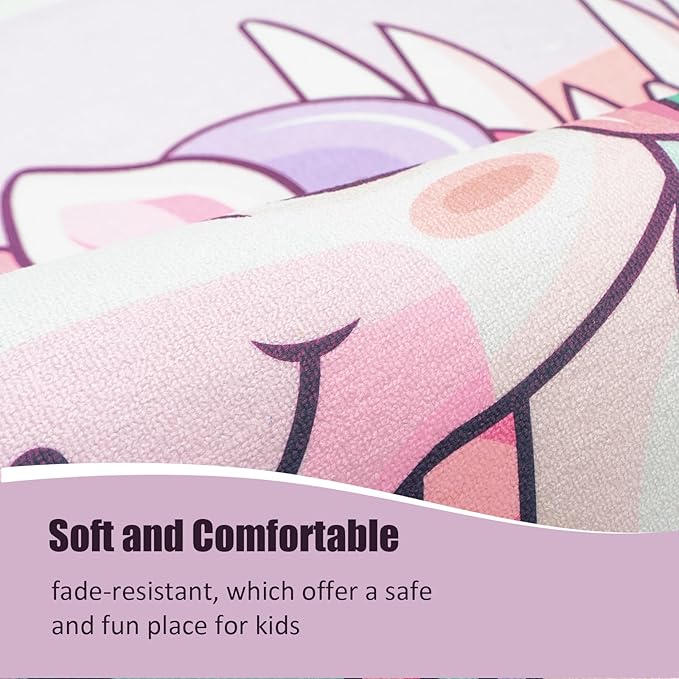 Round Rug for Kids Room Unicorn Circle Rugs for Bedroom Kids Rugs for Playroom Girls Cute Cartoon Carpet Living Room Dining Room Decor 40x40 inch
