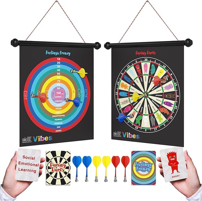 Vibes: Anger Management Toys | Therapy Games for Teens | 2-in-1 Feelings Dart Board for Kids and Families, Therapists, Teachers | Ideal for Play Therapy toys, Emotional Intelligence, and Social Skills
