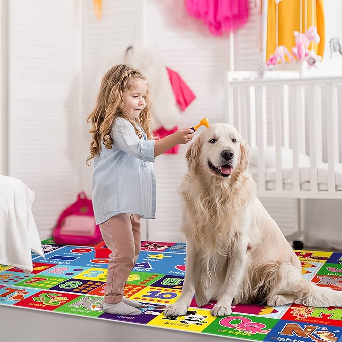 Kids Play Rug for Playroom, Kids Play Mat ABC Educational Area Rug, Toddler Baby Playroom Mat, Alphabet Animal Soft Non-Slip Kids Rug Carpet for Boy Girl Bedroom (59X39.4 INCH Blue)