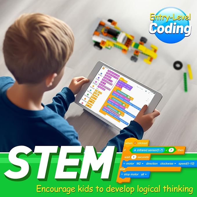 Robot Q Robot Building Kit, 20-in-1 Programmable APP RC Car Robotics Coding Kit, Includes Large Storage Organizer with Sorting Plate, STEM Birthday Gifts for Boys Girls Kids Aged 6-12