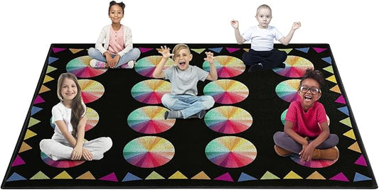Classroom Rug Carpet Elementary School Nursery Library Circle Time Rug Non Slip Soft Washable Seating Reading Colorful Rolling Packing Teacher Rug (Multi Color, 8'6" x 6'7" (Rectangular))