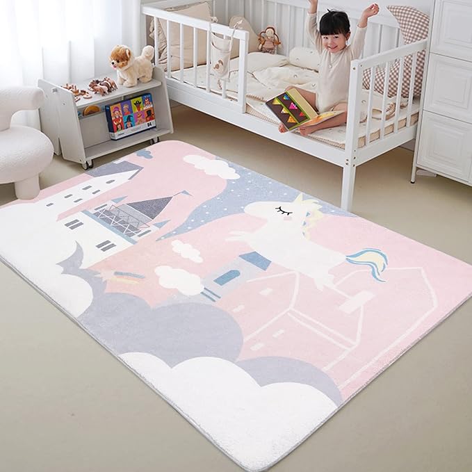 ABREEZE Kids Rug Play Mat, Ultra Soft Pink Unicorn Nursery Rug, 3.3'x5', Non Slip for Kids Room, Bedroom Decor, Living Room