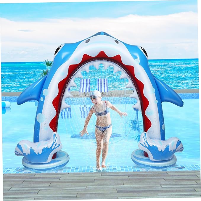 Toyvian Inflatable Arch Sprinkler Shark, 95.4 x 78.7 Summer Outdoor Sprinkler Water Toys for Kids, Large Water Sprinkler Toys for Boys & Girls