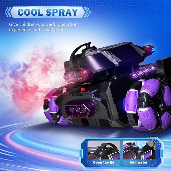 Gesture Sensing Remote Control Car Toys - Drift Hand Controlled RC Stunt Car for Kids, Birthday Gifts for Boys, with Spray Lights Music Double Sided Flip 360° Rotate Off-Road Cars