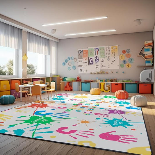 Colorful Handprints Kids Rug for Playroom,Non-Slip Rugs for Babies and Infants,Large Area Rugs for Classroom,Play Rug for Kids Bedrooms,Ultra Soft Carpet Play for Nursery Washable 78.7 X 118.1 inch