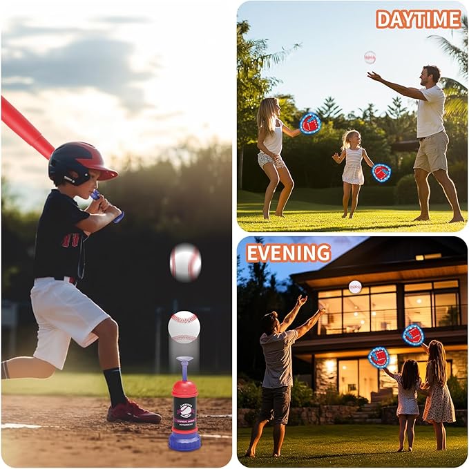 Gifts2U Baseball Toss and Catch Game Set - Indoor Outdoor Sports Toy with 2 Catch Paddles, 3 Sticky Balls, Baseball Bat, Pitching Machine and Storage Bag, Perfect for Backyard Fun Family Games