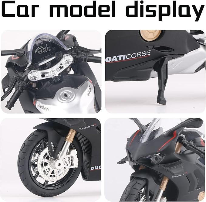 COOLPUR Die Cast Motorcycle Model for Ducati V4, Realistic Motorcycle Model, 1:12 Scale Kids Moto Toy or Collection, Boyfriend,Young Peoples Gift(Black)
