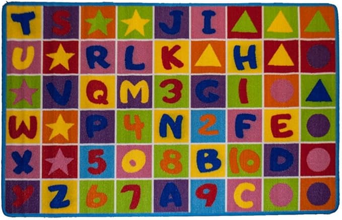 Kids Rug Numbers and Letters Area Rug 5x7 (Approx : 4'11" X 6' 10") Non Slip Gel Backing