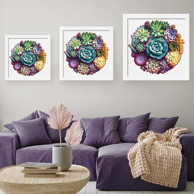 Wooden Jigsaw Puzzles - Mandala Succulent Plants, 200 Piece Luxurious Shaped Wooden Puzzles for Adults and Kids, Family Game, Medium 11.3'' x 10.9''