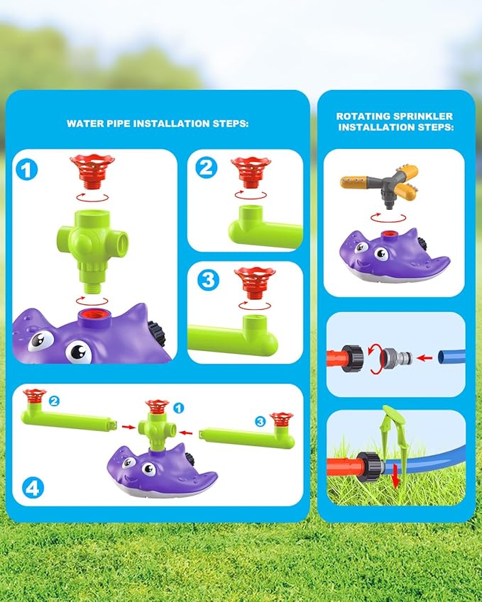 Water Sprinkler Baseball Toy for Kids Yard Outdoor Play,Summer Water Game with 360° Roating Spray Sprinkler Toy for Summer Outside Backyard Fun Garden Lawn Toddlers for Boys Girls Dogs Pets
