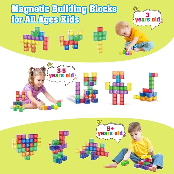 1.38 inch Magnetic Blocks Toddler Toys, 30pcs Translucent Building Blocks Building Toy for Ages 2-4 5-7, Preschool STEM Magnet Sensory Montessori Toys for 2 3 4 5 6 Year Old Boys Girls