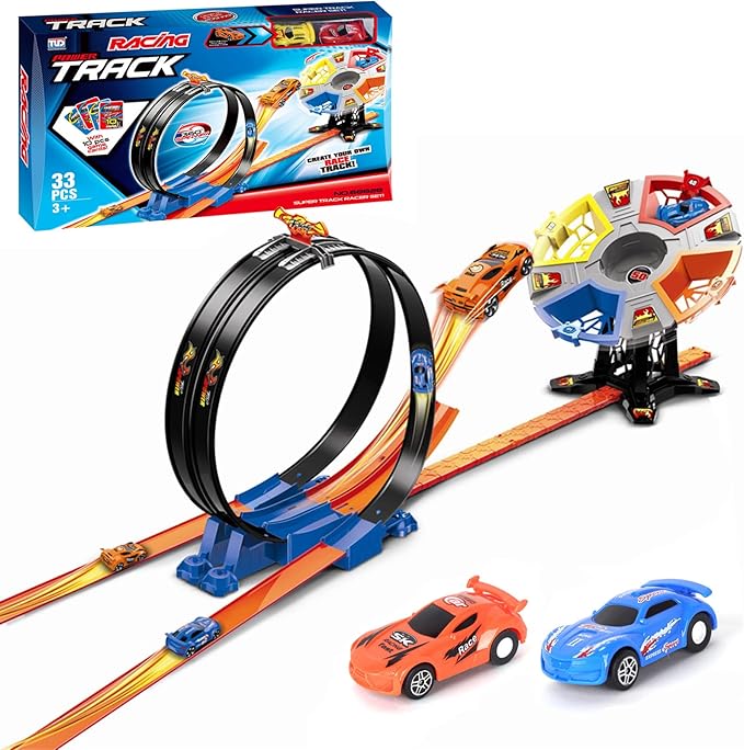 Race Track Sets, Two-Player Competitive Car Race Track Toys for Kids, 2 High Speed Race Cars, 360° Loop Track Car Toys for Boy Girls Christmas Birthday Gift (B Race Car Set)