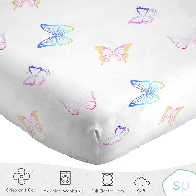 Saturday Park Ombre Butterflies Full Sheet Set - 4 Piece 100% Organic Cotton Sheets - GOTS & Oeko-TEX Certified