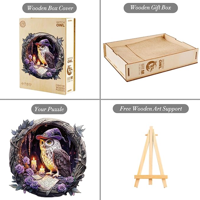 KAAYEE Wooden Puzzles for Adults 200 Pieces Wooden Owl Jigsaw Puzzles for Adult Wood Owl Puzzle Gifts for Mother's Day Adults Kids Animal Puzzle(11.4 * 11.4in)