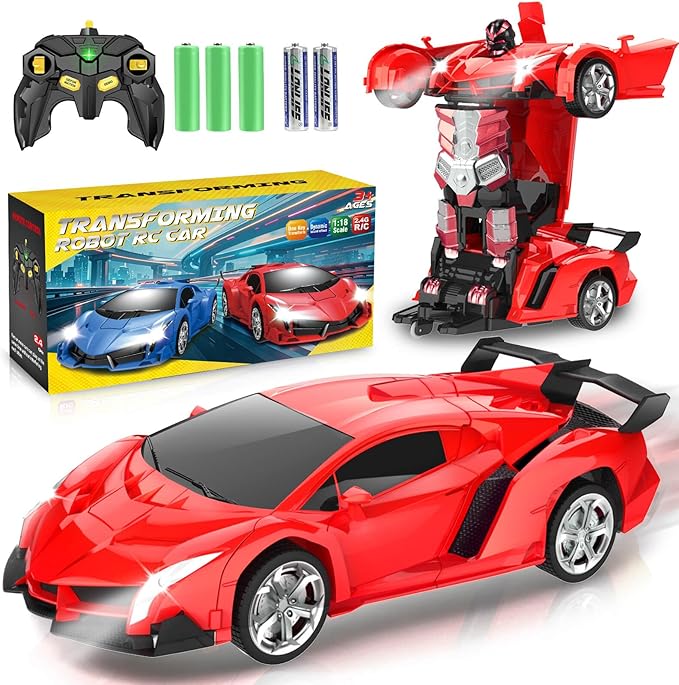 Remote Control Car Toys - Transforming RC Cars for Kids, Transform Toys Car Robot, Gift Kids Toys for 3 4 5 6 7 8 10 12 Years Old Boy, Red