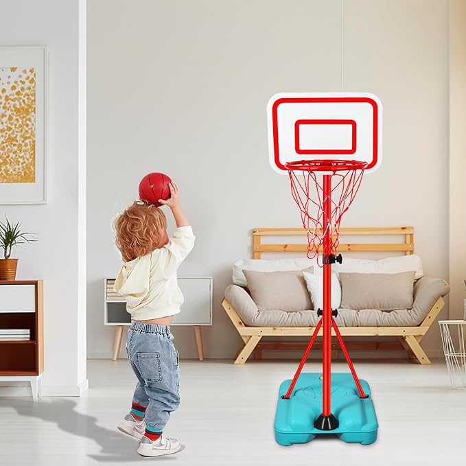 Kids Basketball Hoop Adjustable Height 2.9 ft-6.2 ft Toddler Basketball Hoop for Kids Indoor Outdoor Play Portable Basket Ball Goal Backyard Outside Toys for Boy Girl Age 2 3 4 5 6 7 8