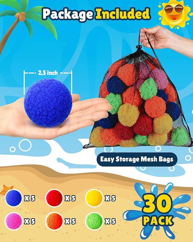Reusable Water Balloons - 30 PCS Refillable Water Balls for Kids Outdoor Toys Games, Summer Pool Toys Water Play Splash Balls for Backyard Lawn Beach Fun Games for Boys Girls
