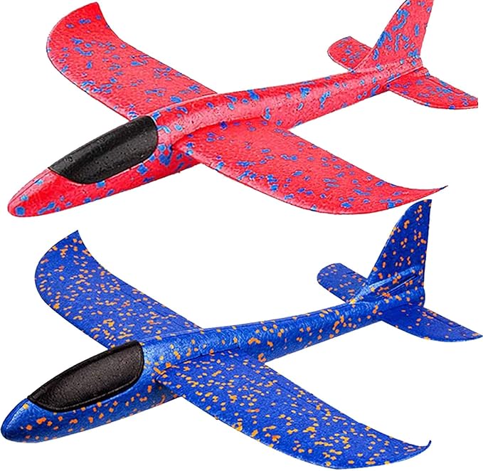 BooTaa 2 Pack Airplane Toys, 17.5" Large Throwing Foam Plane, 2 Flight Mode Glider, Flying Toy for Kids, Birthday Gifts for 3 4 5 6 7 8 9 10 11 12 Year Old Boys Girls, Outdoor Sport Toys Party Favors