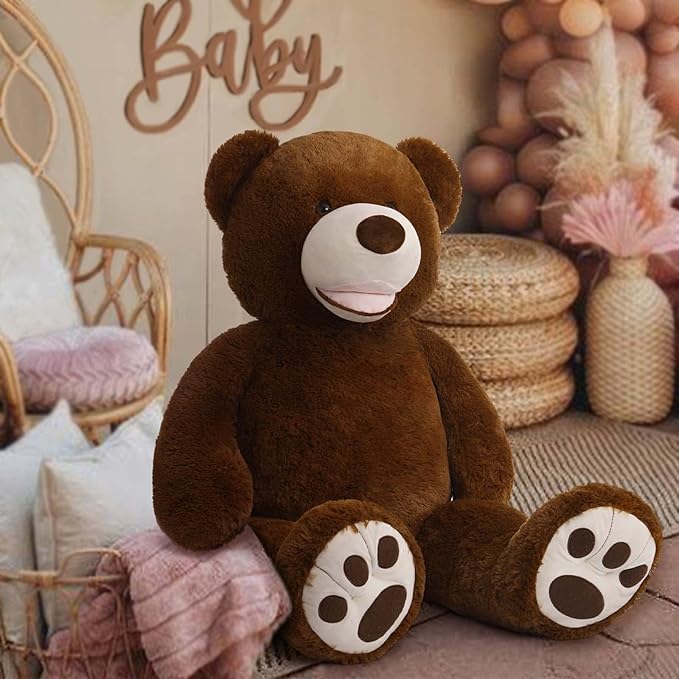 MorisMos Smile Giant Teddy Bear, 51inch Large Stuffed Bears with Big Footprints, Big Stuffed Animals Cuddly Plush Gifts for Girlfriends, Boyfriend, Dark Brown