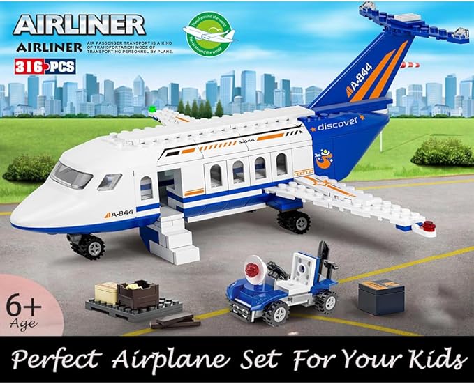 City Airplane Passenger Building Set,Plane Building Blocks with Plane Trailer, Luggage Truck,Planes Model Toys Gifts for Kids Boys Girls, 226PCS