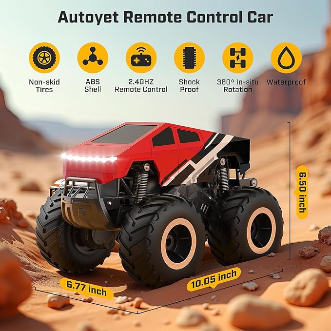 WayEee RC Car Kids Toys for Ages 6+, Remote Control Car Waterproof Monster Truck, Amphibious 4WD All Terrain Off-Road Pickup, 1:16 Scale, 2.4GHZ Vehicles, Boys Christmas Kids Birthday Gift/Red