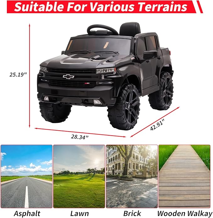 12V Licensed Chevrolet Silverado GMC Ride on Car,Battery Powered Electric Vehicle Jeep,Ride On Truck w/Remote Control, MP3/Bluetooth, Spring Suspension, LED Light (Black)