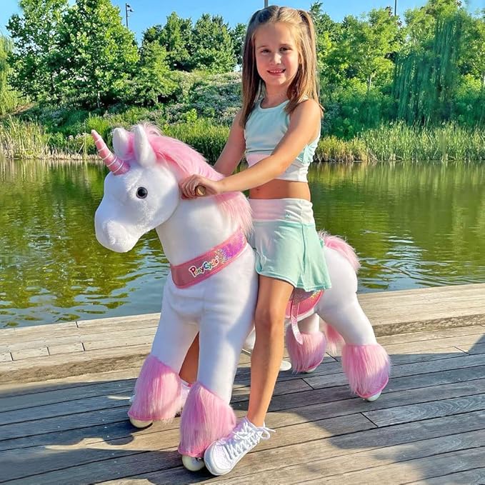 PonyCycle Ride on Pink Unicorn Horse Toys Ride on Toys for Kids 4-8 Year Old Riding Unicorn for Toddlers Size 4 Outdoor Indoor Ride on Animal with Music Sounds Birthday Gifts Ux402.