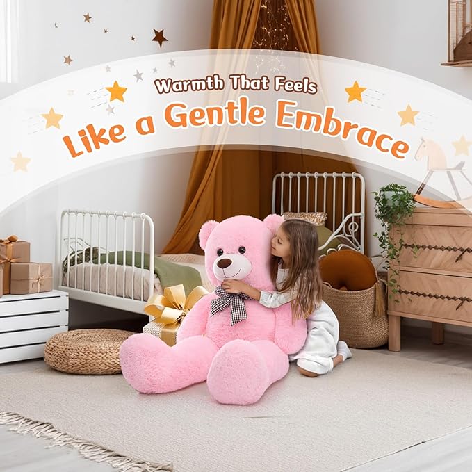 MorisMos Bow Tie Giant Teddy Bear, 39inch Large Teddy Bear Plush, Soft Big Bears for Girls Girlfriend, Pink