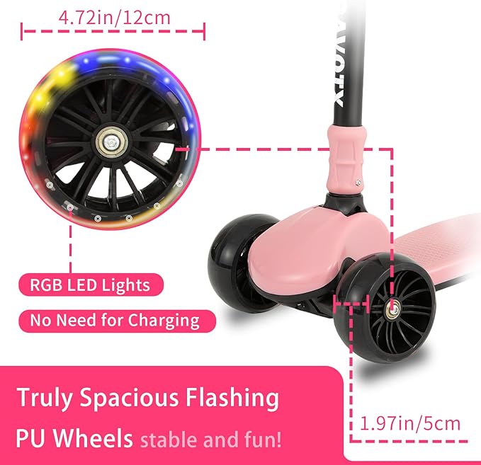 Kids & Adults Kick Scooter – 2 or 3 Wheel Options (LED on 3-Wheel) for Outdoor Fun & Commuting, Foldable and Portable, Adjustable Handle, Anti-Slip Deck (Ages 3 to Adult),Birthday Gift