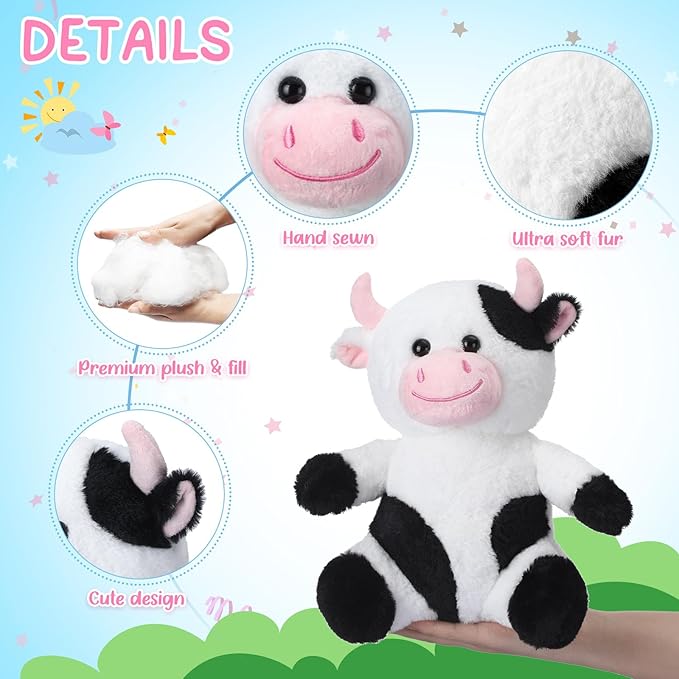 Syhood 6 Pcs Cute Cow Stuffed Animals 10 Inch Cow Plush Toys for Kids Soft Plushie Farm Animal Lover Party Supplies Birthday Soft Toy Gifts for Baby Boys Girls Adults