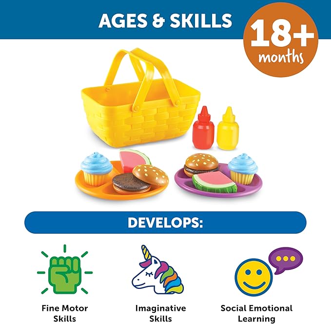 Learning Resources New Sprouts Picnic Set - 15 Pieces, Ages 18+ months, Pretend Play Food for Toddlers, Kitchen Play Toys for Kids