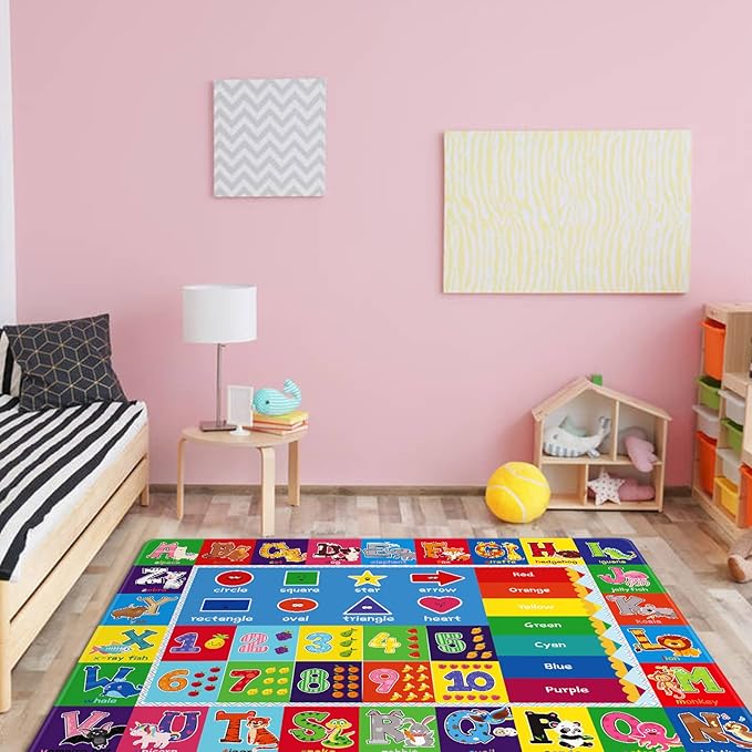 Baby Play Mat Kids Rug for Playroom, Playtime Collection ABC, Numbers, Animals, Rainbow and Shapes Educational Area Rugs for Kids Room Classroom, 59x 39.4 inch