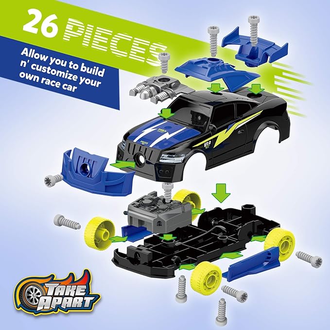 Coogam Take Apart Racing Car with Electric Screwdriver Tool, Fine Motor Skill Toy Car Construction Set STEM Building Learning Game with Light and Sound Gifts for Year Old Boys and Girls