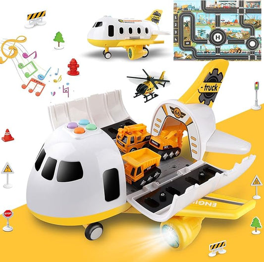 Dwi Dowellin Construction Airplane Toys,Car Toys Set with Light and Sound，Great Birthday Gifts for 3 4 5 6 Years Old Boys (Medium)