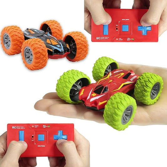 Haktoys 2-Pack Mini RC Stunt Cars – Double-Sided Rechargeable Remote Control Flip Vehicles, AWD Rotating & Tumbling Toy Cars for Kids Boys Girls, 2.4GHz for Dual Play