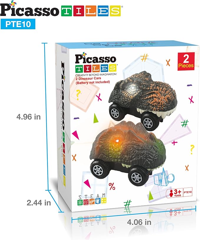 PicassoTiles 2 Piece Swift Highly Detailed Race Track Truck Dinosaur Cars Accessories in Bulk Package Compatible with STEM Magnetic Tile Race Track Building Kits for Kids Boys & Girls Ages 3+ PTE10